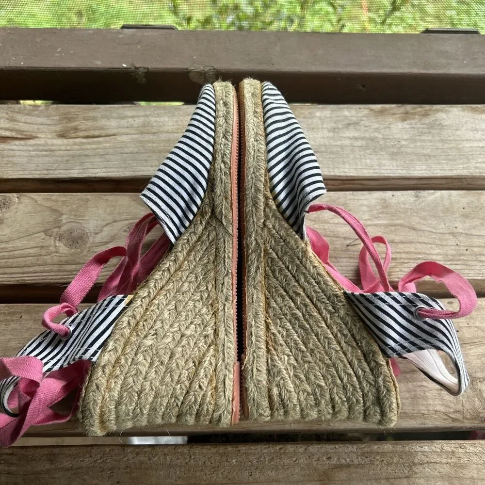 Gap Womens Espidrille Sandals Size 8 Stripe Lace Up Black And Pink